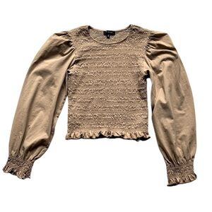 En Saison Women’s Taupe Smocked Cotton Puff Sleeve Top Size Small